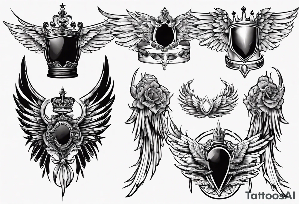 wings and crown tattoo idea