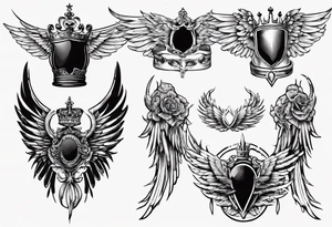 wings and crown tattoo idea