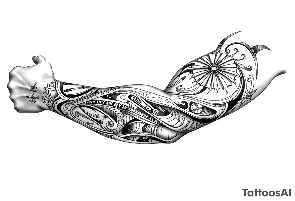 Sicilian Forearm tribal sleeve with patterns and symbols tattoo idea Sicilian Forearm tribal sleeve with patterns and symbols tattoo idea