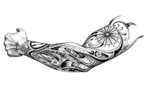 Sicilian Forearm tribal sleeve with patterns and symbols tattoo idea
