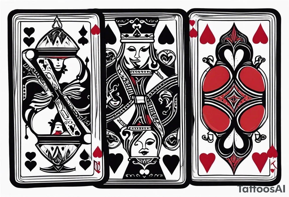 one playing card with both queen of hearts and king of spades in extreme minimalistic style tattoo idea