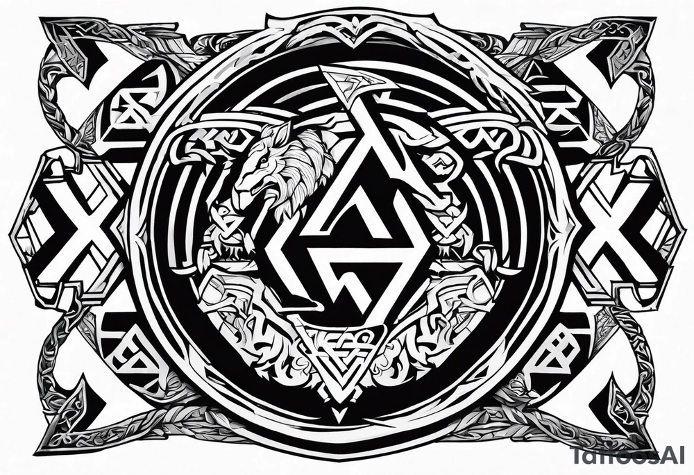 Valhalla shield sword valknut lion dragon tattoo idea