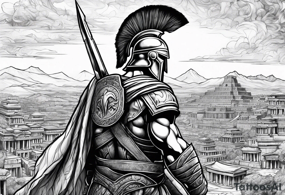 spartan solider looking at ancient city in background tattoo idea spartan solider looking at ancient city in background tattoo idea