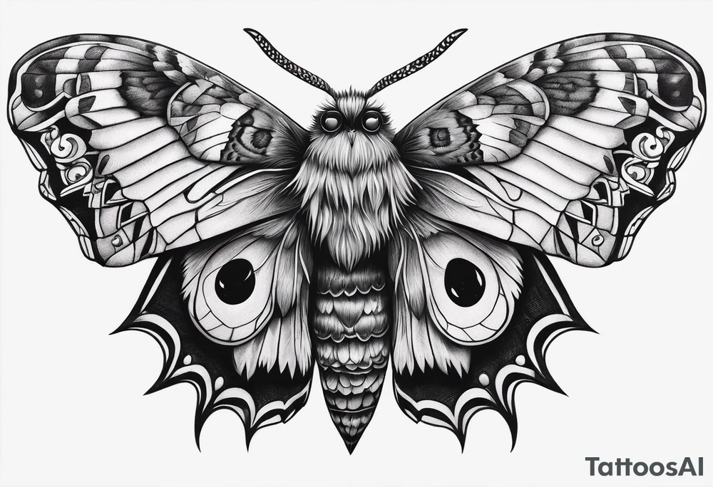 Dead head moth with long wings and owl eyes tattoo idea