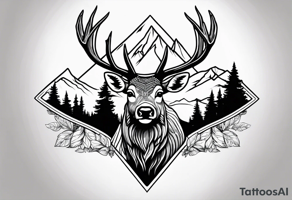 arrowhead outline with an elk and mountains inside of it tattoo idea