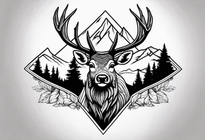 arrowhead outline with an elk and mountains inside of it tattoo idea
