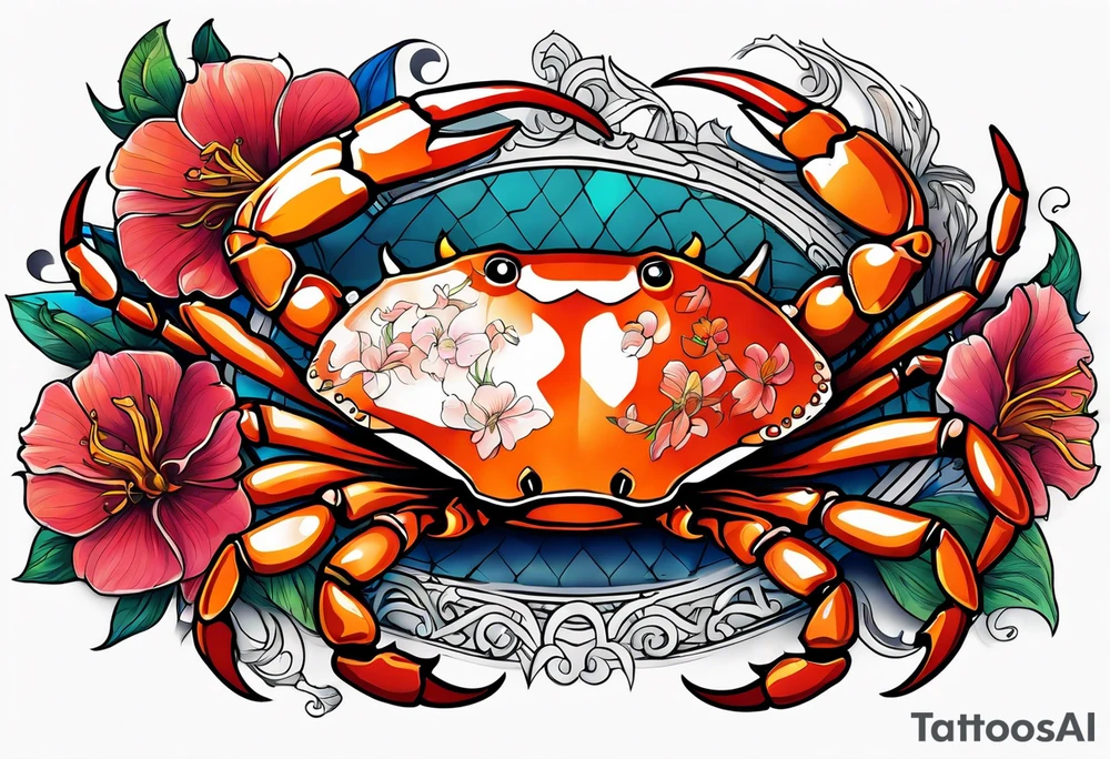 Flowers zodiac crab cancer tattoo idea