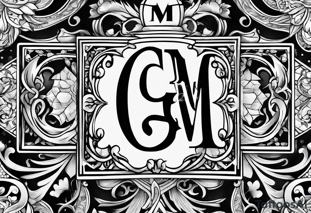 combined letter g and m
with suits of cards tattoo idea