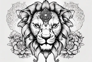 lion holding a khamssa hand with paw tattoo idea