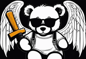 Teddy bear with wings wearing big sunglasses holding a sledgehammer tattoo idea