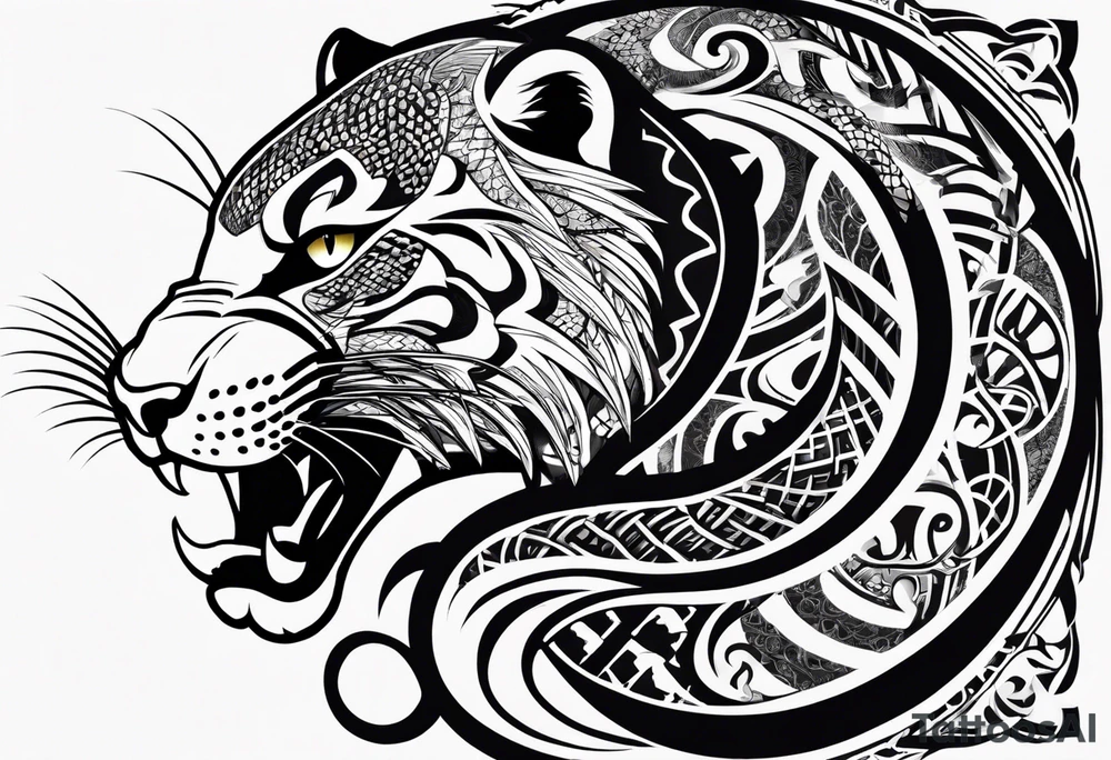 A snake and a panther To fight and wrap around the word "vitality" tattoo idea