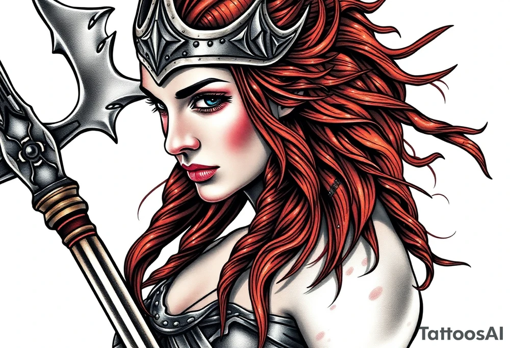 Viking goddess warrior full body sexy tattoo idea