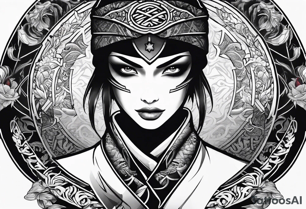the letters A W R in the middle of a ninja headband tattoo idea