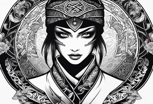 the letters A W R in the middle of a ninja headband tattoo idea
