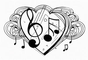 music notes and hearts with balloons and clouds tattoo idea