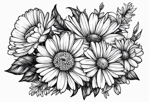 bouquet of daisy, aster, and carnations tattoo idea