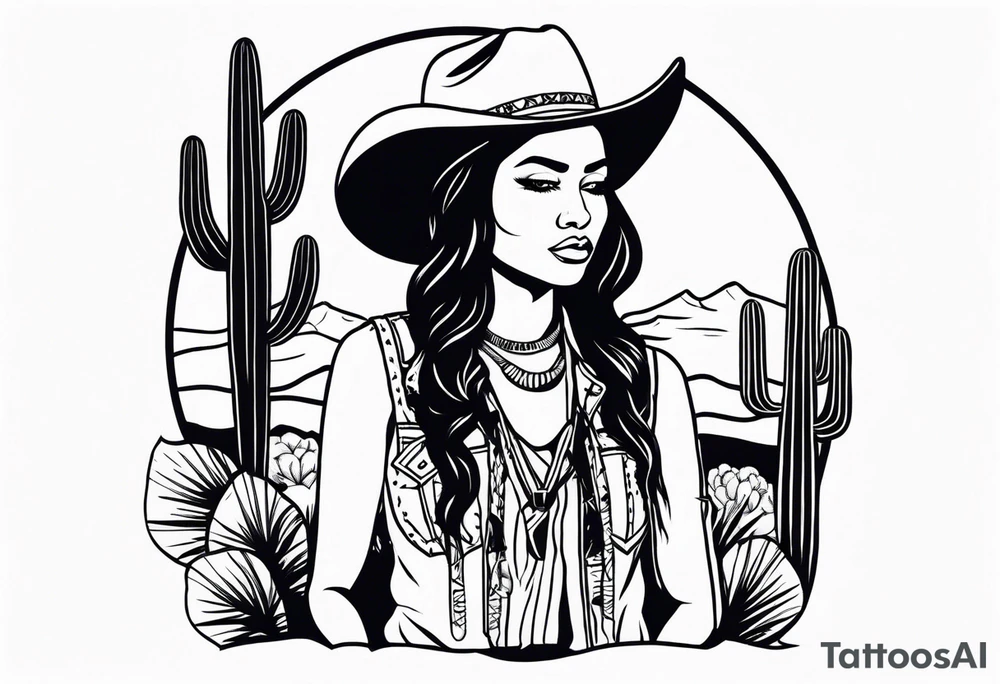 Cactus desert cowgirl black woman tattoo idea