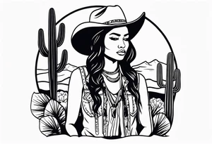 Cactus desert cowgirl black woman tattoo idea