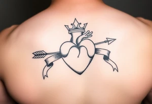heart pierced by arrow with flowing ribbons princess crown festhers tattoo idea