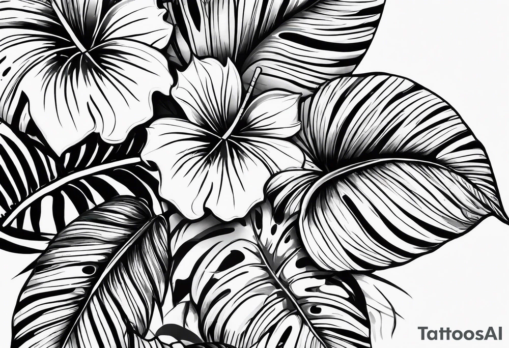 Tropical leaves tattoo idea