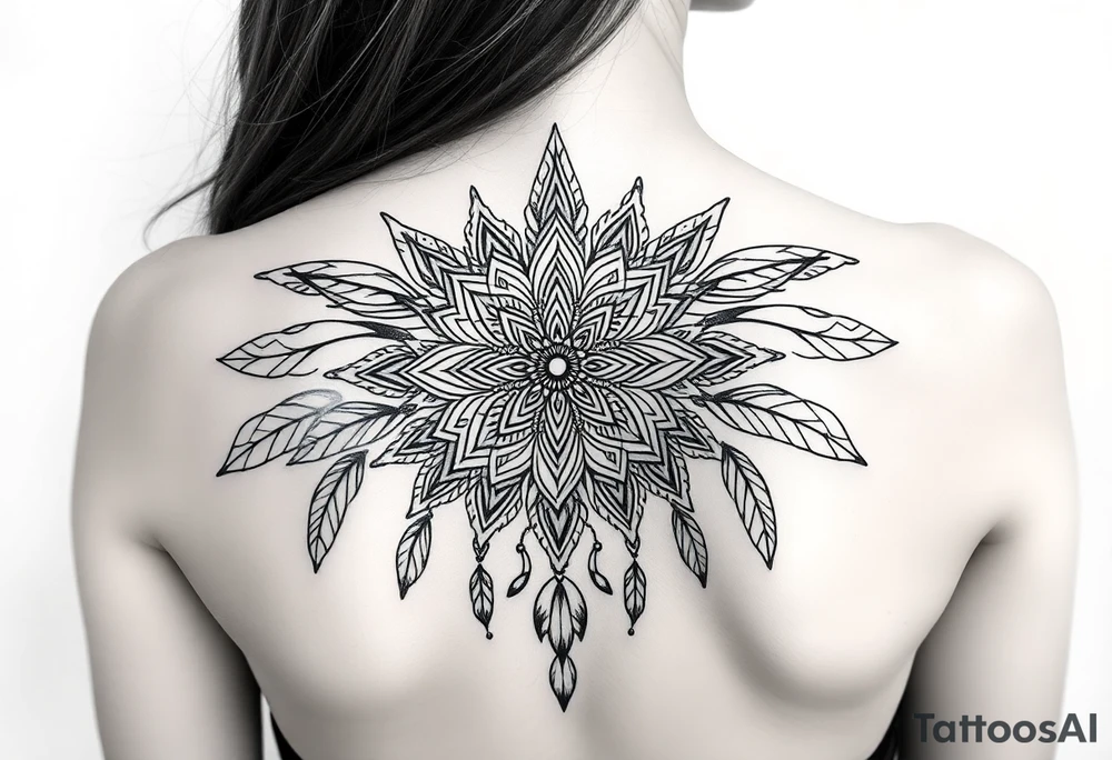 spiritual feathers ornamental mandala shaman tattoo idea