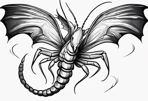 cartoon shrimp with a muscular superhero body flying through the air tattoo idea