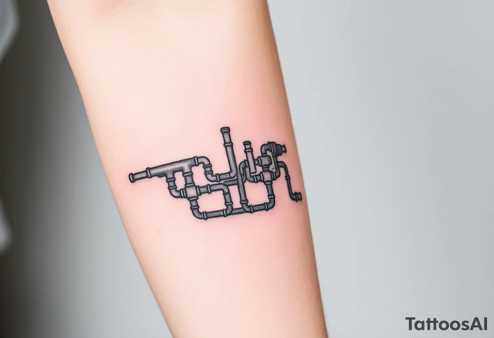 wide System of pipes that transitions and transforms outwards of sides and end into thick, widespread 
veins of forearm tattoo idea
