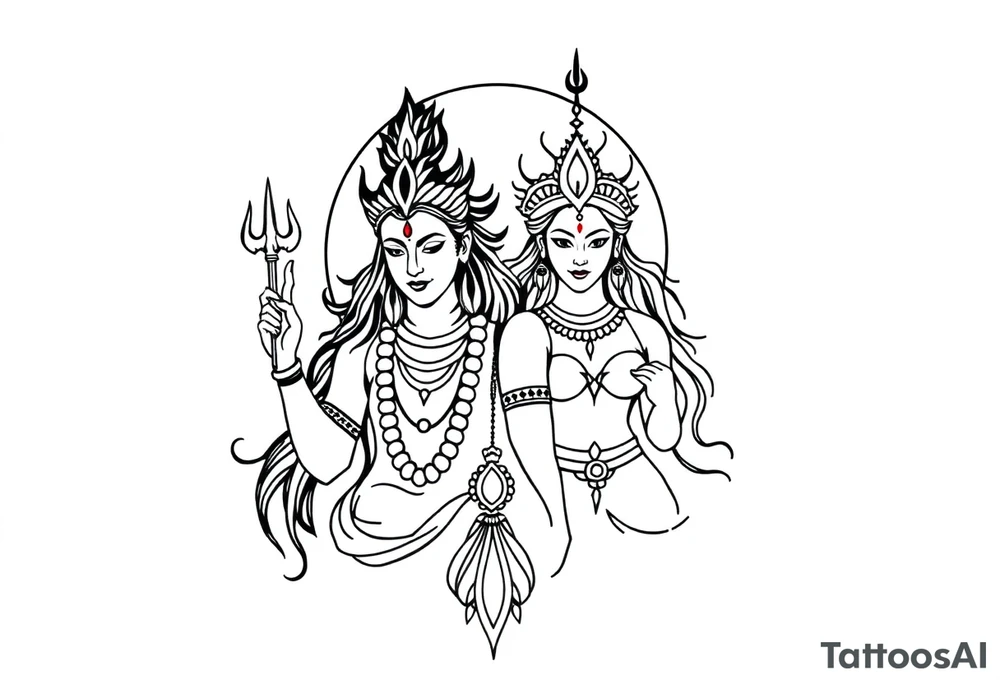Lord Shiva, Godess Kali, Godess Lilith Together with the moon in the background tattoo idea