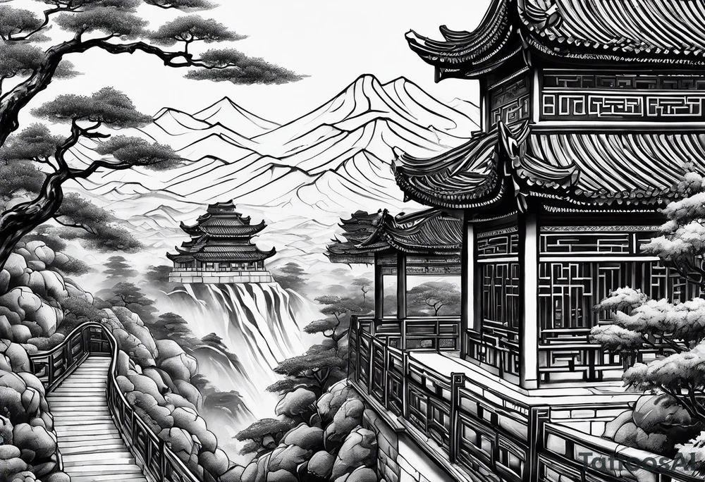 Chinese wall, realistic art,Chinese tattoo idea