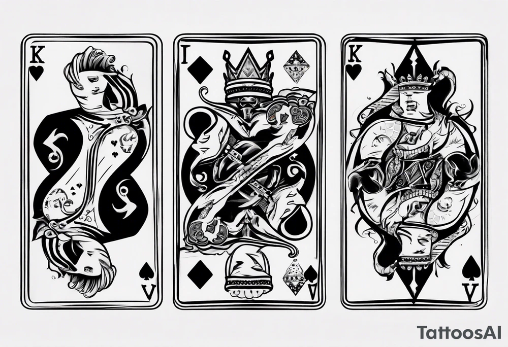 King of heart playing card with the queen of heart playing card around his arm tattoo idea