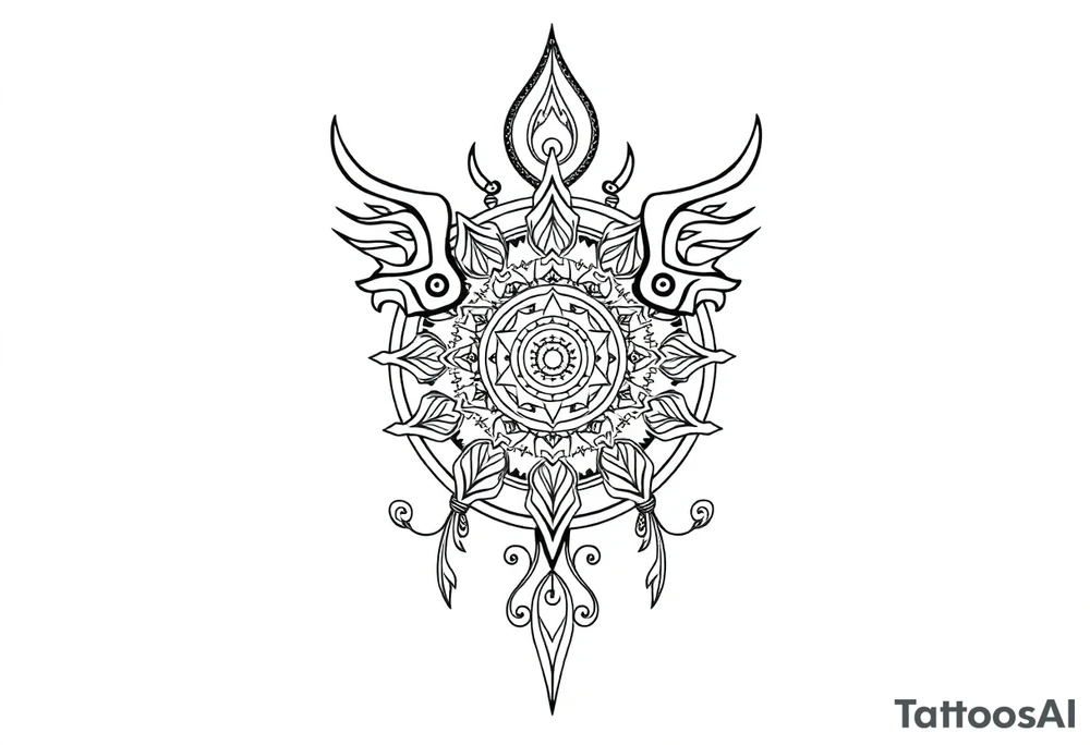 mytical shaman style ornametn with ancient rhyme tattoo idea