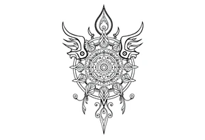 mytical shaman style ornametn with ancient rhyme tattoo idea