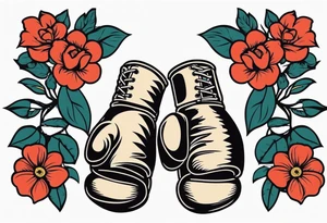 boxing gloves and flowers bold colors traditional old school vintage tattoo idea
