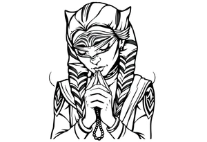 Ahsoka praying with rosary in hands and bandana over face tattoo idea