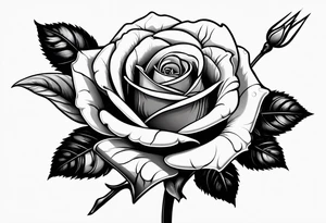 A long stem rose stem stabbed through a human hand like an arrow tattoo idea