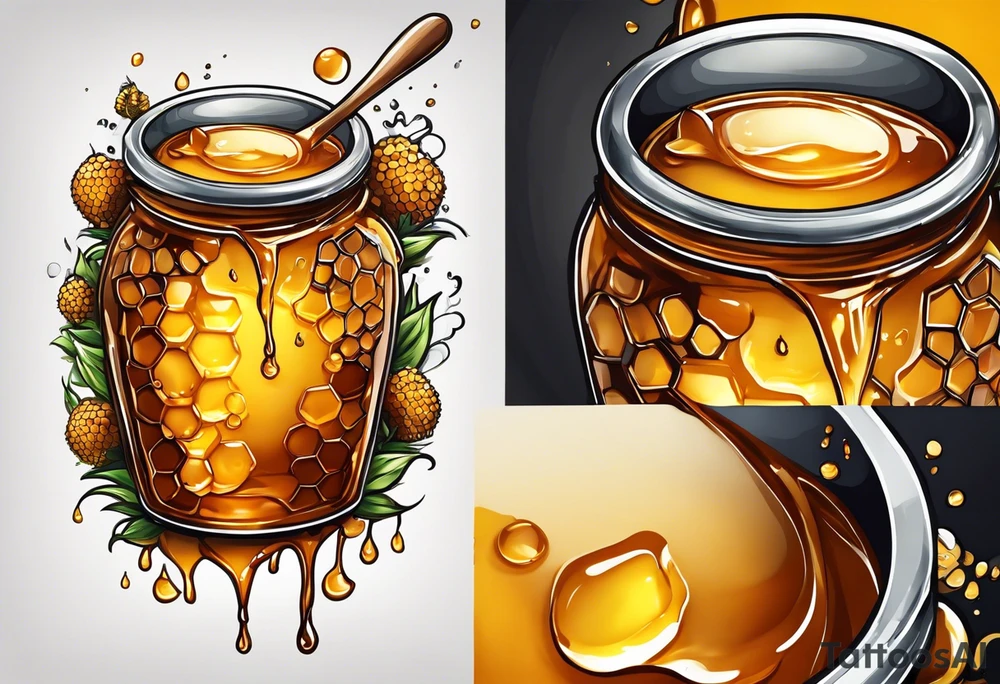 pot of honey with drips of honey spilling over tattoo idea