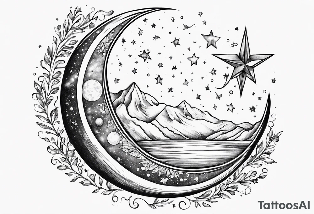 Moon with a shooting star tattoo idea