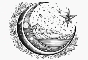 Moon with a shooting star tattoo idea
