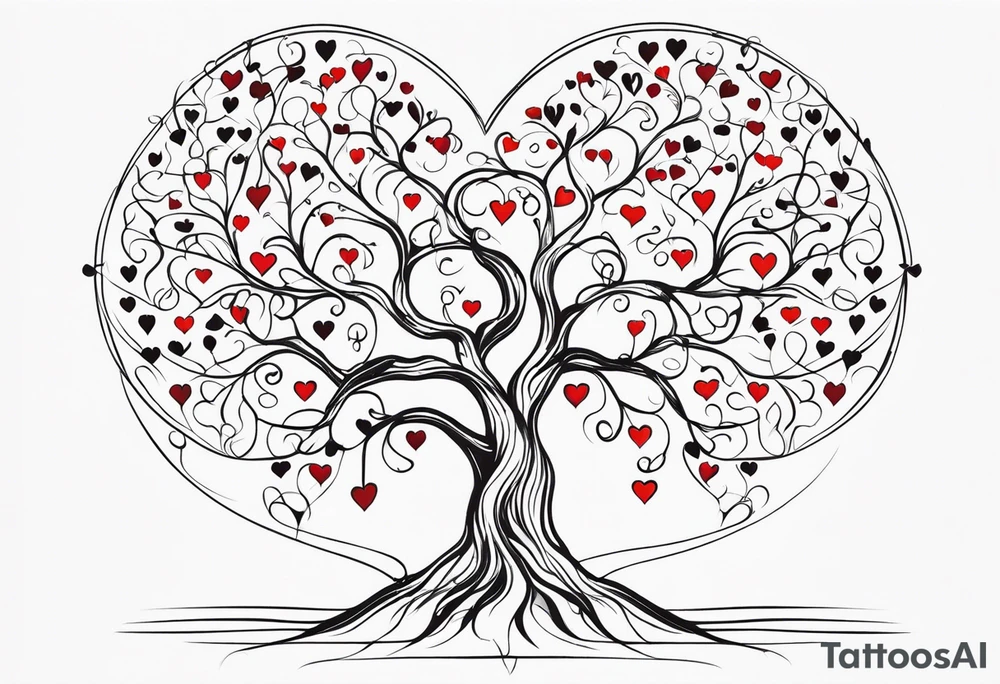 Family tree in hearts tattoo idea