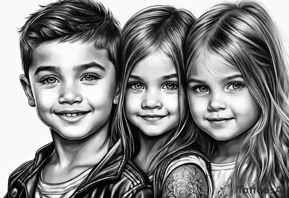 2 little girls, 1 little boy, 1 dad tattoo idea