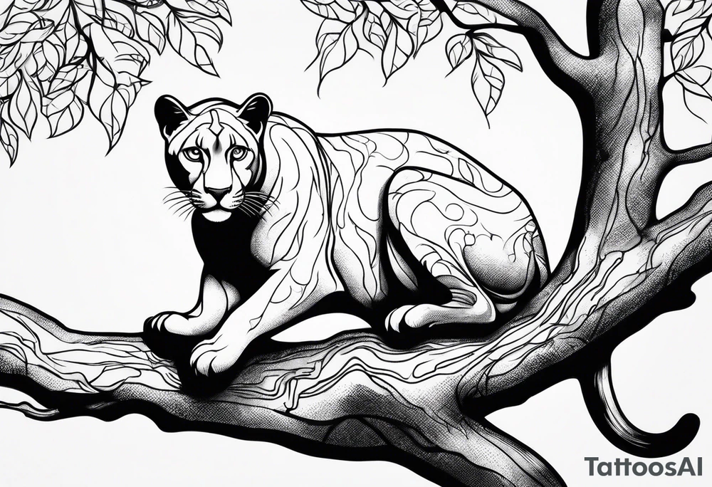 panther on a tree branch tattoo idea