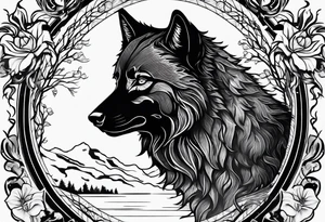 Black wolf reflection to white wolf tattoo idea