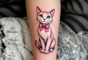 The Aristocats' Marie with pink bow sits pretty in pink and white, a perfect tattoo for classic cat lovers. tattoo idea