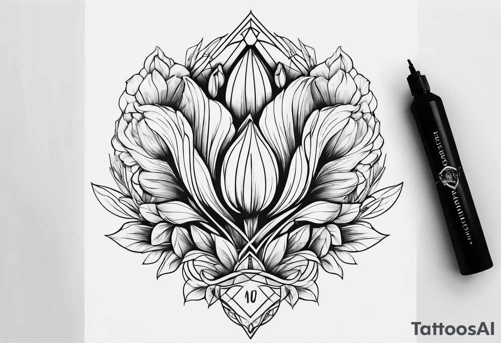 Forearm Futuristic design for Virgo zodiac sign and tulips tattoo idea