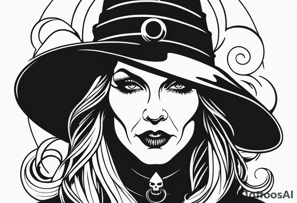 wicked witch face with just skull hair and hat tattoo idea