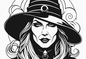 wicked witch face with just skull hair and hat tattoo idea