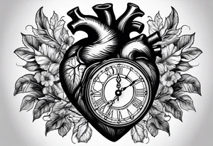 Anatomical heart with clock tattoo idea