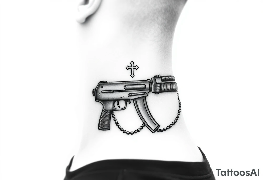 russian christian orthodox but in a AK47 style with a beaded orthodox thurible chain tattoo idea