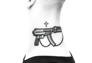 russian christian orthodox but in a AK47 style with a beaded orthodox thurible chain tattoo idea