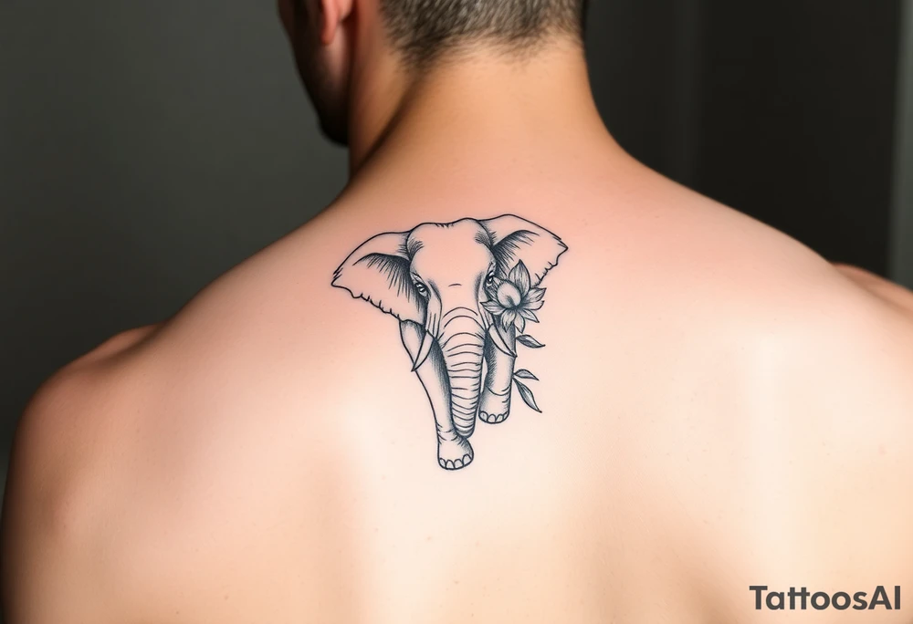 feminine elephant holding flower tattoo idea